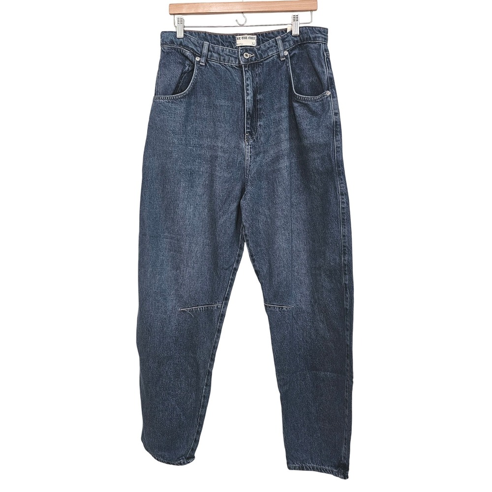 We The Free Augusta Barrel Jeans Size 32 Dark Wash Tapered High Rise Denim NWOT